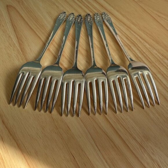 Oneida Evening Star Salad Forks Set Of 6 1950s Floral Pattern 6.75" Silver Plate - Picture 9 of 10